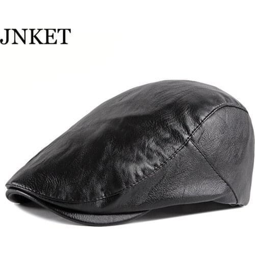 JNKET New Unisex PU Leather Peaked Cap Flat Cap Retro Beret Hat Duckbill Cap Outdoor Windproof Waterproof Hat Casquette Gorras