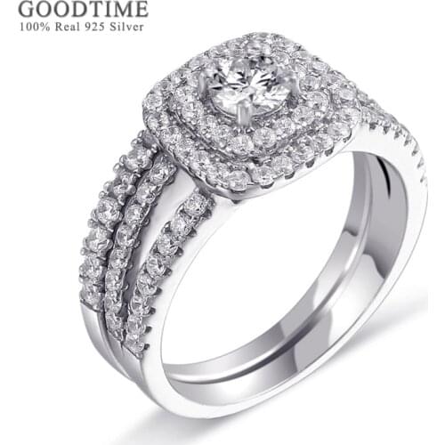 Luxury Women Ring Set Pure 925 Sterling Silver Square Zircon Wedding Rhinestone Engagement Ring Jewelry Accessories For Party