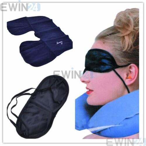 300sets/lot 3in1 Travel Office Set Sleeping Eye Mask Patch+Inflatable Neck Air Holder Pillow+Earplug Jack Comfortable trip