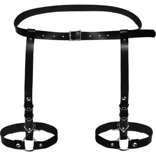 Sword Belt Harajuku Handmade Leather Punk Goth Bdsm Garters Belt Lingerie Suspenders Strap Detachable O-ring leg harness Black