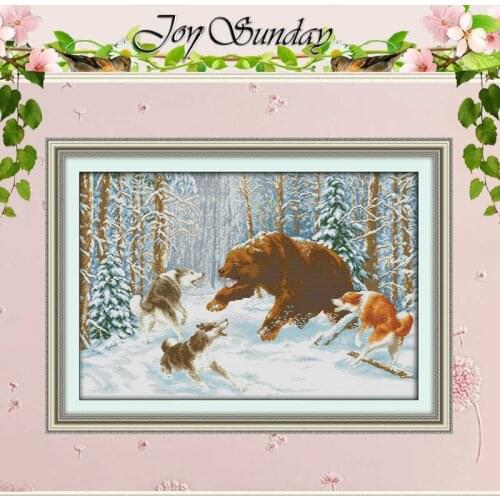 Wolves and Bear in the Snow Counted Cross Stitch 11CT 14CT Cross Stitch Sets Wholesale Cross-stitch Kits Embroidery Needlework