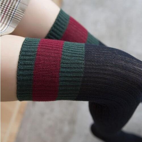 1 Pair Cotton Stripe Over Knee High Socks Autumn Winter Warm Soft Knit Thigh High Long Socks Korean Japanese Casual Women Socks