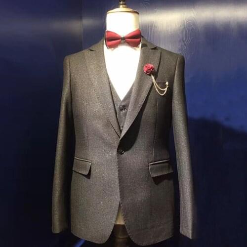 Latest Designers Suits Grey Men Suits for Wedding Slim Fit Groom Tuxedos Groomsmen Blazers Jacket Prom 3 Piece Terno Masculino