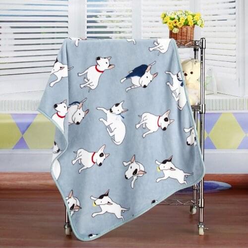 New 100*75CM Blue Pink Bull Terrier Printed Flannel Fabric Blanket Baby kid Bed Blanket Cover for Sofa/ Travel/ Car Plaids