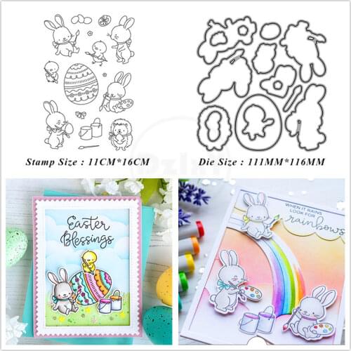 2021 New Rabbit Easter Eggs Clear Stamps and Metal Cutting Dies DIY Scrapbooking Embossing Album Seal Template Punch Stencils