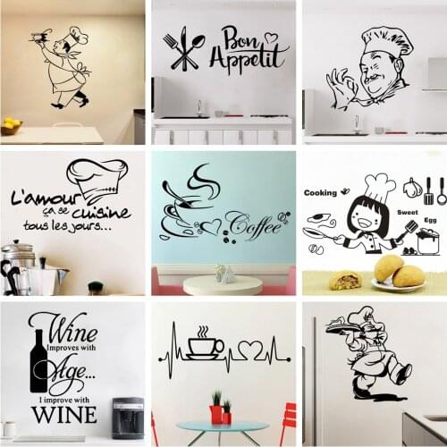New Kitchen Wall Sticker For Home Decor Dining Room Decoration Cuisine/Wine/Coffee Vinyl Wall Decals Stickers Mural Muursticker