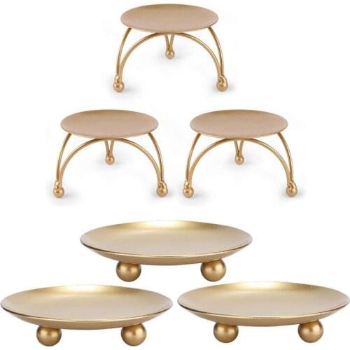 Candle Holder,Set of 6 Iron Pillar Candle Holder Decorative Gold Iron Plate Candle Holder for Wedding Party Festival