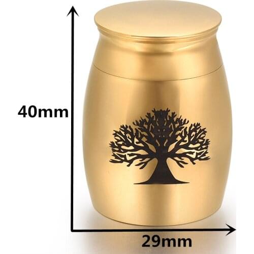 IJU009 Gold/Black Pet Stainless Steel Urn Memorial Dog/Cat Ashe Keepsake Urn -Tree of Life Funeral Casket Ash Holder 40mm Height