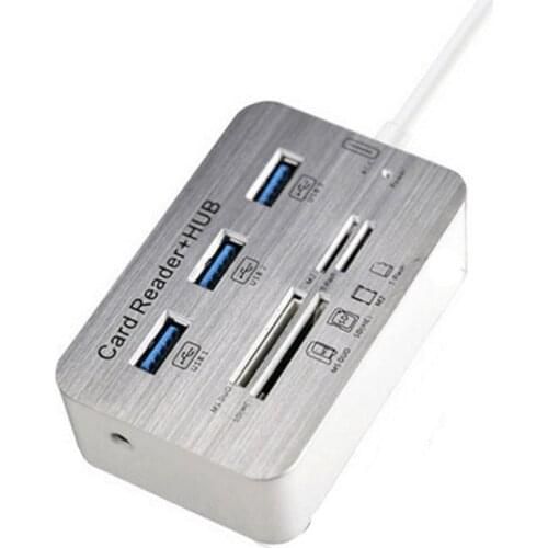 Portable Type-C 3 Port Aluminum USB 3.0 Hub Splitter Hub With MS M2 TF Memory Card Multi-In-1 Card Reader