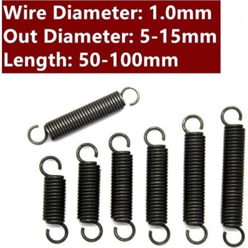 5PCS 1.0mm 5-15 mm 50-100mm Spring Steel Dual Hook Tension Spring Hardware Accessories Tension Spring