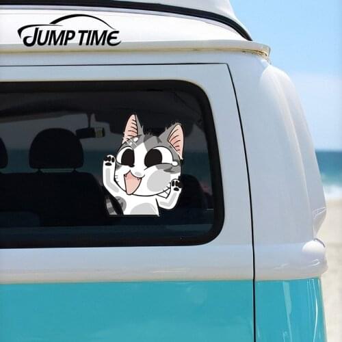 Jump Time 13cmx10.4cm Chis Sweet Home Neko Cat Chi Funny Hitting Glass Car Stickers Vinyl Decor Window DIY Waterproof Car Decal