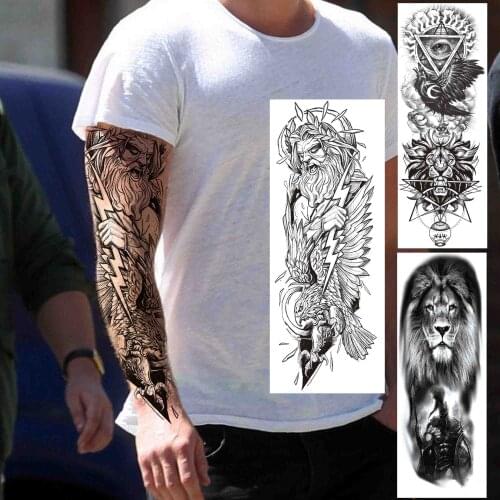 Realistic God Mars Temporary Tattoos Sleeves For Men Adults Fake Eagle Lion Tattoo Warrior Sticker Washable Full Arm Tatoo Long