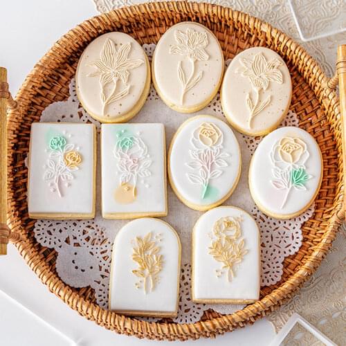 Acrylic Flower Embossed Mold Cake Fondant Mold Fondant Sugar Craft Cookies Embosser Cutter DIY Cake Decoration Tools