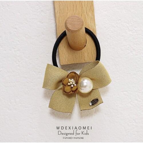 Fsashion Bowknot Hair Rope Elastic Hair Band Accessories Girl Women Sweet Cute Pearl Bow Ties Hair Ponytail Holders Rubber Bands