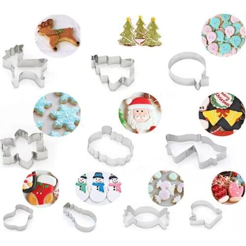 Snowflake Christmas Gingerbread Man Cookie Tools Cutter Mould Biscuit Press Icing Set Stamp Mold Stainless Steel Cake Decorating
