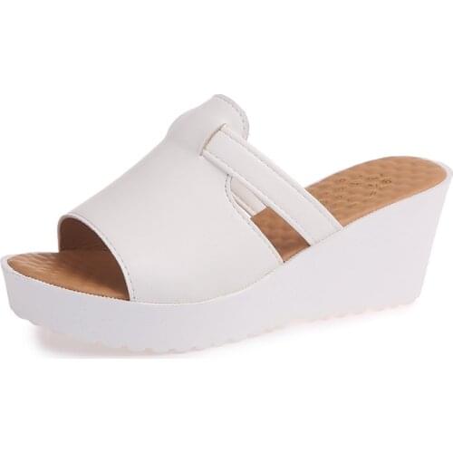 2021 Summer women slippers Open Toe Thick Soled Outside flip flops shoes women Wedges Flat Slides Slippers size 46