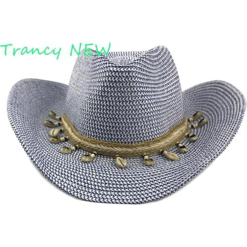 Straw fedoras cowboy hats for women and men beach hat summer hat mixed color cowboy cap sertissage shell hats Crimping hat