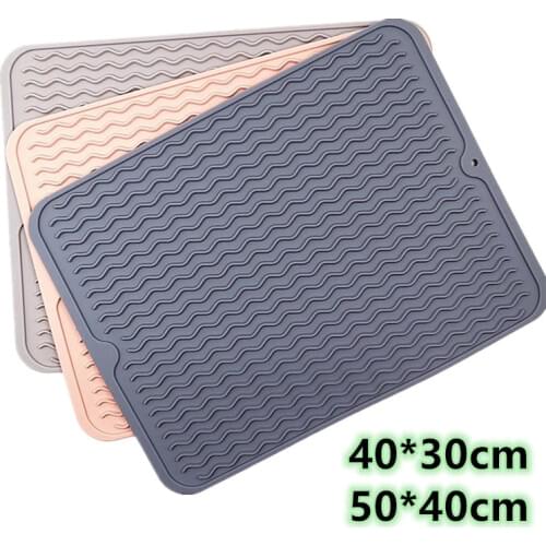 Silicone Dish Mat Drying Heat Resistance Non-Slip Placemat Tableware Non-stick Silicone Wavy Drain Tank Pad Kitchen Accessories