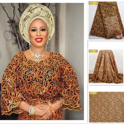 SJD LACE Hot Sale African Lace Fabric High Quality Sequins Nigeria French Tulle Mesh Lace Fabric for Bridal Materials Sew A2380