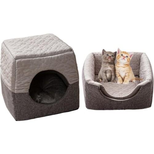 Foldable Cat Bed Soft Cooling Summer Dog Beds Warm Removable Pet Bed for Small Dog Cat Cave House Sleeping Bag Mat Pad Tent