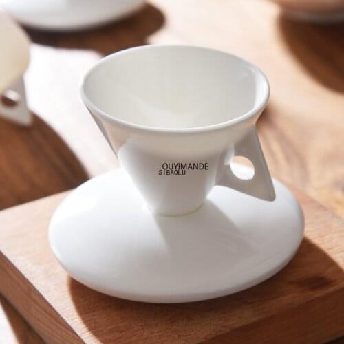 Special Creative Coffee Cup and Saucer Sets-2pcs Set Couples Bone China Ceramic Cup Shaped White Cup with Spoon Tea Cup and Dish