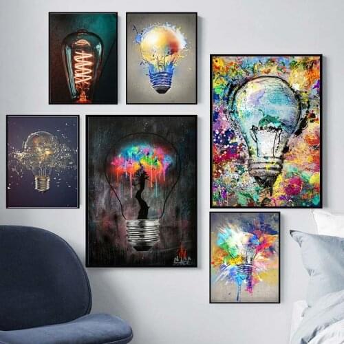Light Bulb Graffiti Wall Art Canvas Painting Posters Prints Abstract Street Wall Pictures for Living Room Restaurant Decoration