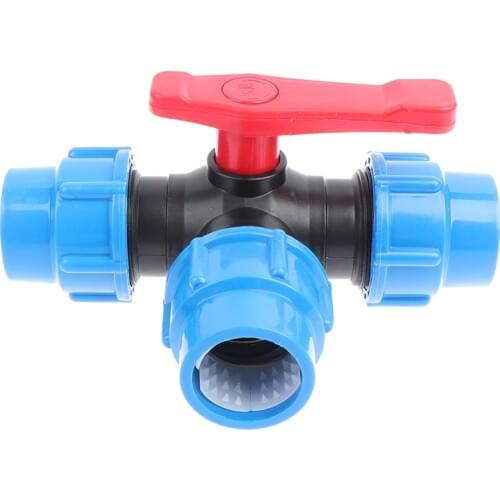 1Pc PE Three-way Fast Connection Pipe Valve Plastic Valve T-type Valve Internal Diameter Blue/Black 20/25/32/40/50/mm