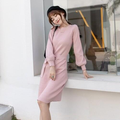 Warm Ladies Winter Sweater Dress Women Slim Pullover Clothing O-Neck Warm Knitted Sweater Knit Ladies Long Sleeve Dress