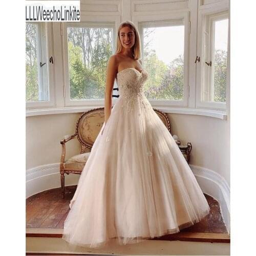 Tulle Lace Beading Princess A-line Wedding Dresses Chapel Train Sweetheart Strapless Floor-Length Bridal Gowns