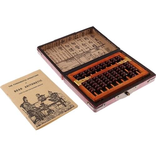 Vintage Chinese Wooden Beads Arithmetic Abacus with Box Calculator Counting