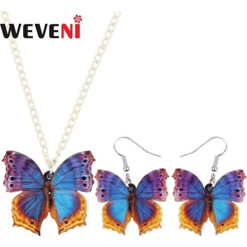 WEVENI Acrylic Tropic Floral Butterfly Earrings Necklace Pendant Trendy Insect Jewelry Sets For Women Girls 2018 Gift Drop Ship