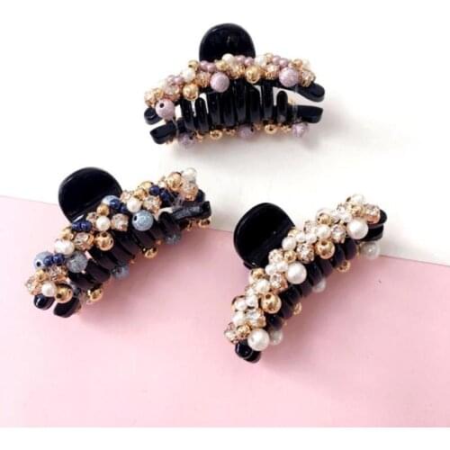 1Pc Korean Solid Big Hair Claws Elegant Frosted Acrylic Hair Clips Pearl Diamond Hairpins Headwear Women Girls Hair Accessories