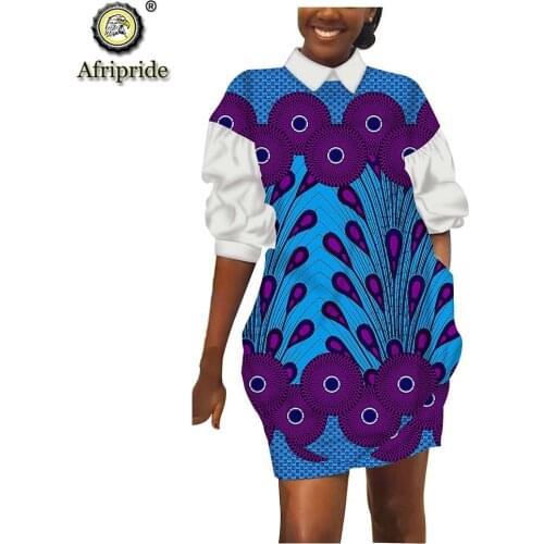 Women`s dresses african ankara print AFRIPRIDE tailor made half sleeve dashiki bazin riche spring dress for women S1825045