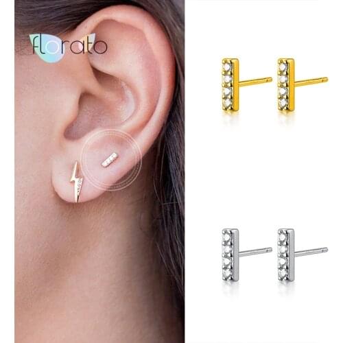 CZ Bar Shaped 925 Sterling Silver Ear Needle Stud Earrings For Women Korean Minimalist Geometric Earrings Fashion Jewelry Gift