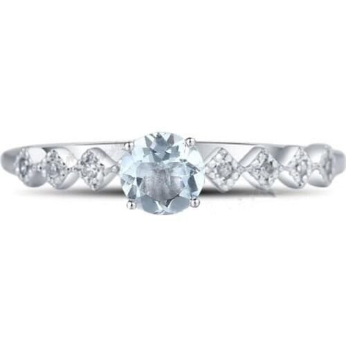 Lightest Blue Aquamarine Natural Diamonds Engagement Ring Solid 14k White Gold Wedding Women Fine Jewelry