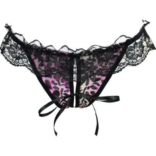Womens Sexy Lingerie open crotch Panties Porn Flirty Lace underwear crotchless Couple sex wear Cute g-string with Leopard print