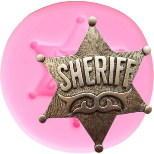 Star Shape Sheriff Badge Silicone Mold Biscuit Baking Fondant Molds Baby Party Cake Decorating Tools Candy Clay Chocolate Mould