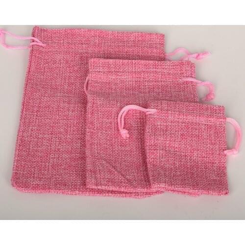 Black Pink Color Three Size Pick 5pcs Linen Cotton Drawstring Gift Pouch Bag Adjustable Fashion Jewelry Packing Bags