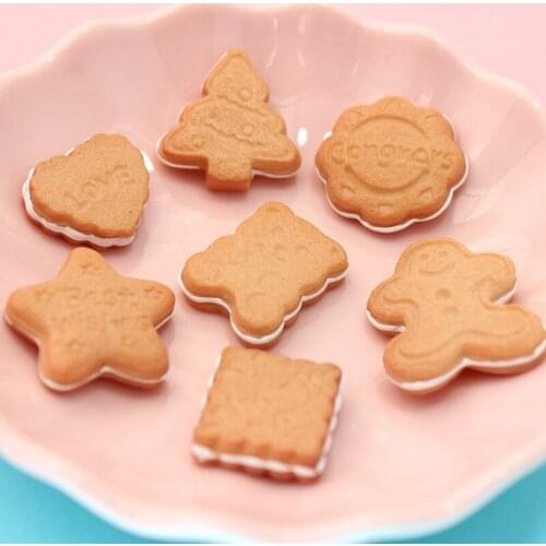 5Pcs/lot Resin Bear Biscuits Flat Back Cabochon DIY Resin Craft Decoration Resin Bread Food
