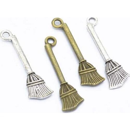 50pcs--Broom Charms, Antique Tibetan Silver Besom Charm Pendants 27x9mm