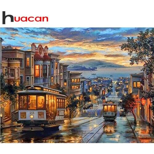Huacan Full Diamond Mosaic Street 5D DIY Diamond Painting Embroidery Landscape Town Handicraft Home Decoration