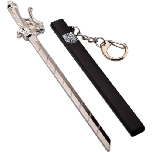 Wholesale Japanese Anime Attack on Titan Key Chain Accessories Alloy Band Sheath Knife Wings of Freedom Keychain Keyring for Men
