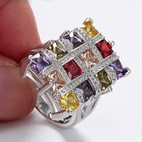 Carofeez Luxury Multicolor Zircon Rings For Women Jewelry Engagement Bridal Wedding Ring Girl Gifts