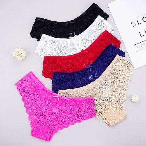 1 Piece Lot Sexy G String Thongs Full Lace Lady Underwear Women Briefs Lingerie Feminina Hollow Out Panties with Bow Underpants