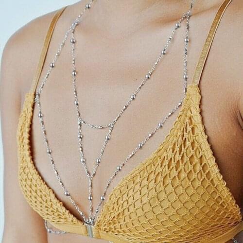 Цепочка для тела Usexy Multilayer Bohemian Beaded Tassel Chest Belly Body Chains Goth Bikini Dress Bra Body Jewelry for Women