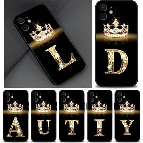 Case For iPhone 11 13 12 Pro Max XS XR X 8 7 6s 6 Plus 7 8 5 5S Soft Cover Fundas Silicone Capa Shell Diamond Crown Letter