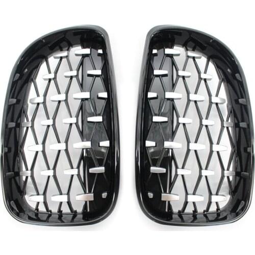 CITALL 2pcs Gloss Black Front Kidney Diamond Edition Grill Fit For BMW 1 Series E81 E82 E87 E88 LCI 2007-2013 51137354949