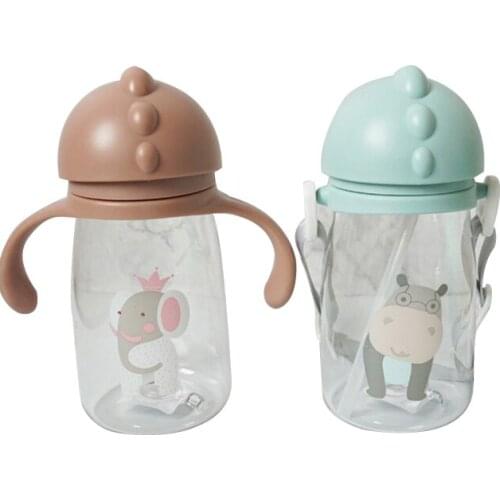 Kids Children Cartoon Animal School Drinking Water Straw Bottle Straw Sippy Baby Cup With Shoulder Strap 420ml