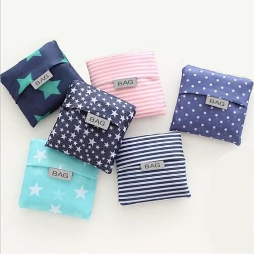 Eco Shopping Bag Fashion Printing Foldable Reusable Tote Folding Pouch Convenient Large-capacity Storage Bags