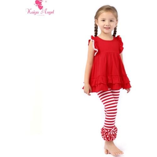 Kaiya Angel Baby Girl Boutique Clothing Toddler Red Shirt Dress Pants Set Casual Christmas Cute Outfit Factory Wholesale